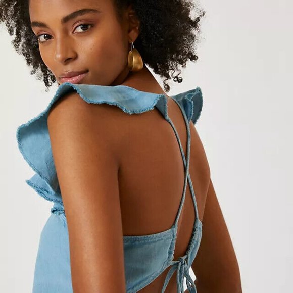 Anthropologie Pilcro Flutter Sleeve Midi Dress Denim New XL - Picture 4 of 4